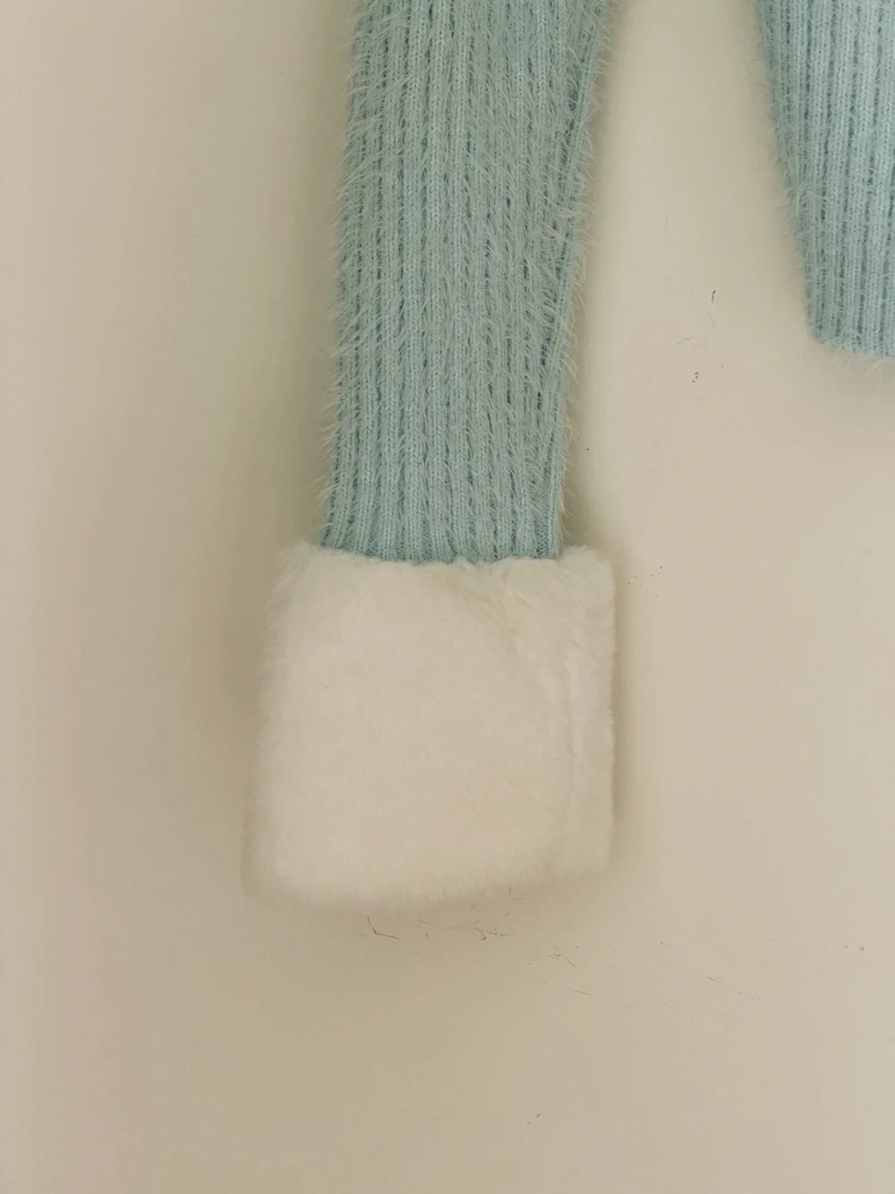 Forever 21 Light Blue Fuzzy Knit Jacket with White Faux-Fur Collar